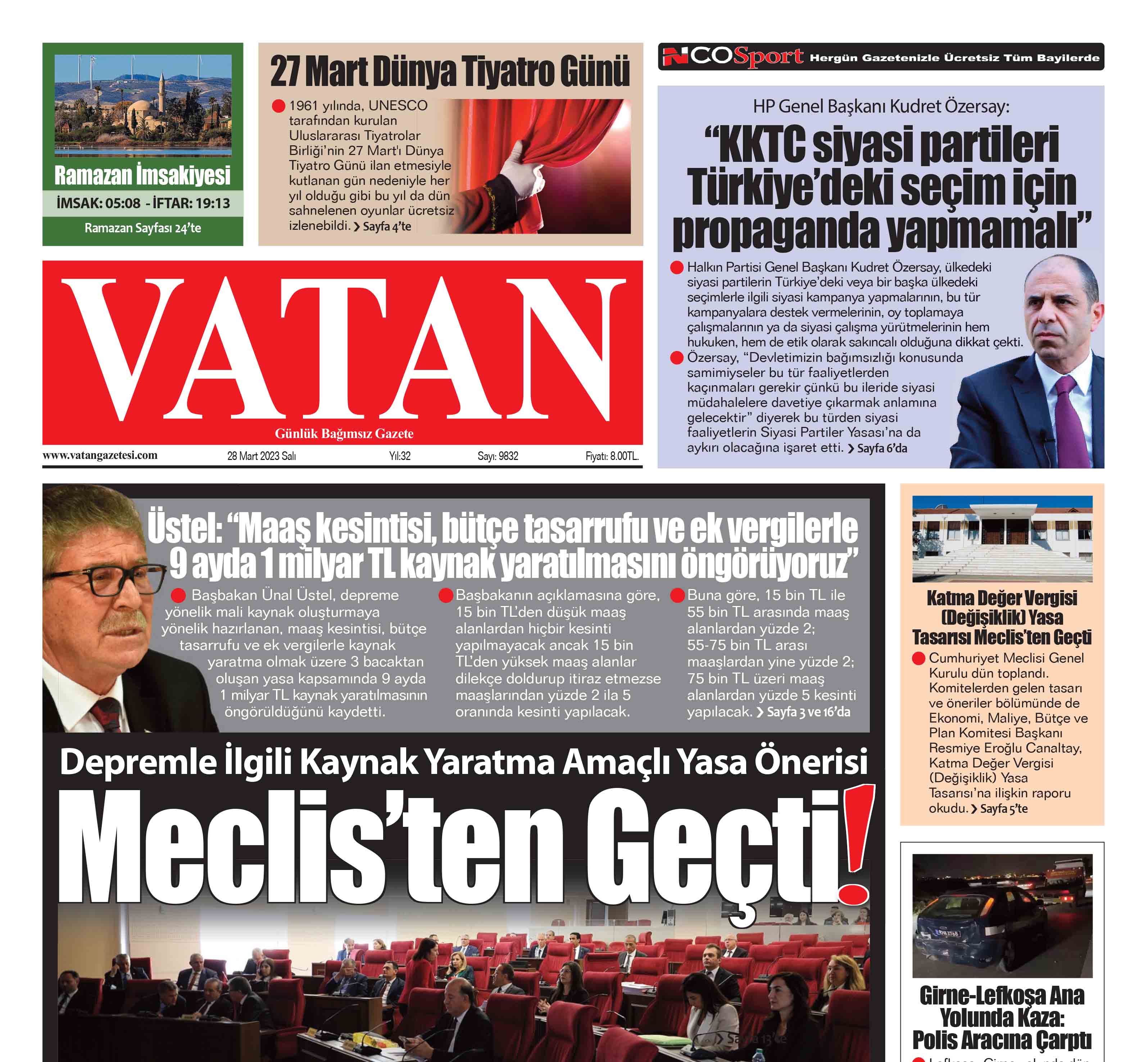 VATAN Manşet - 28 Mart 2023