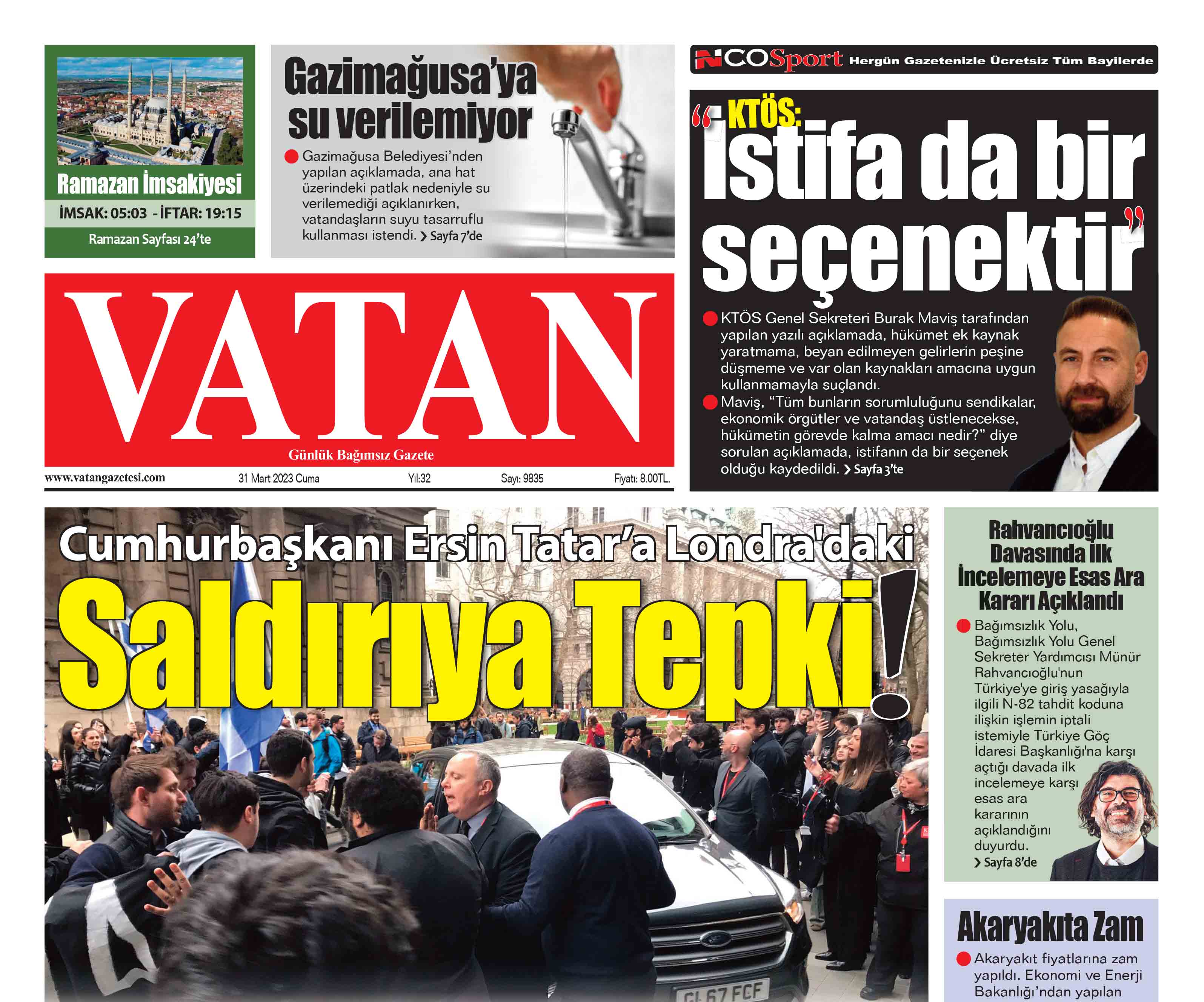 VATAN Manşet - 31 Mart 2023