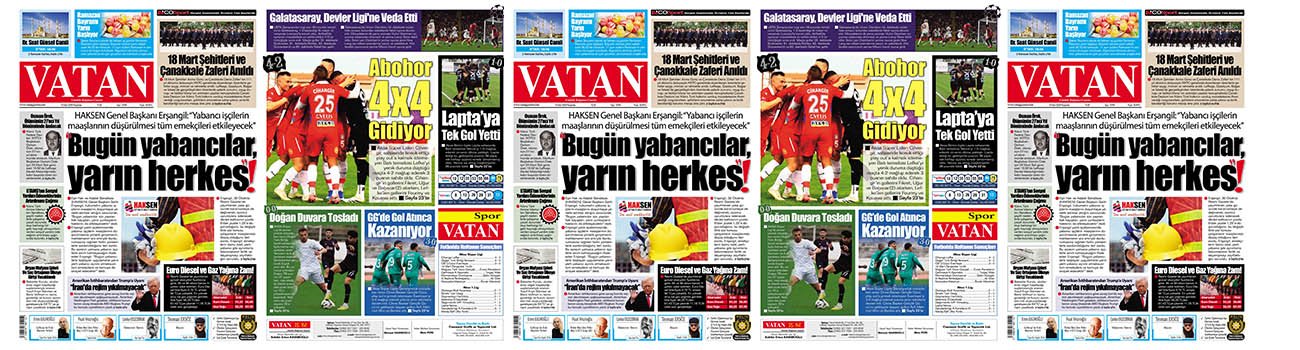 VATAN Manşet - 19 Mart 2026