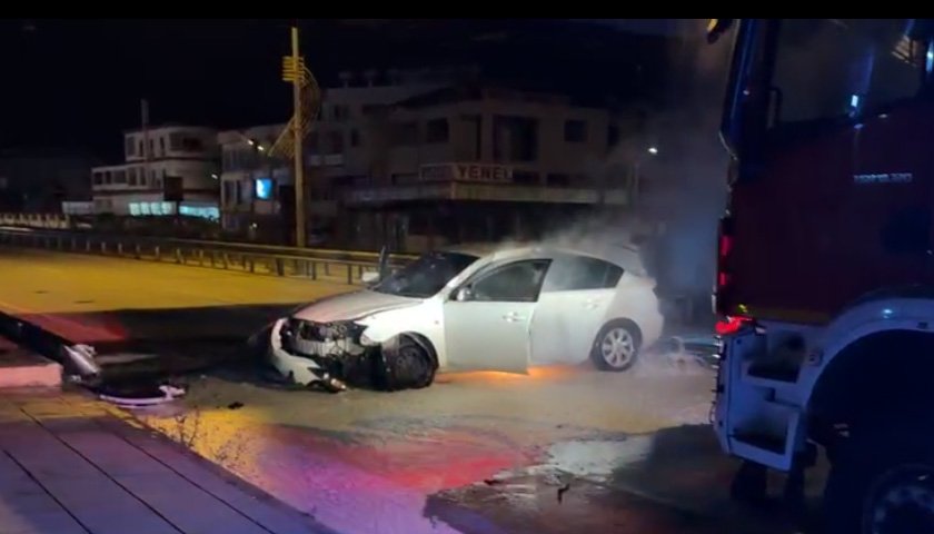 Lefkoşa'da bu sabah meydana gelen kazada alev alan aracın sürücüsü henüz tespit edilemedi