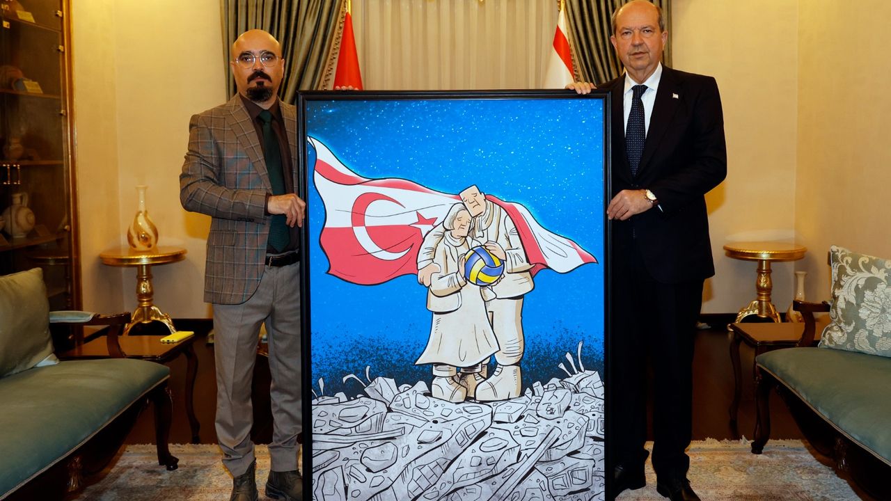 Cumhurbaşkanı Ersin Tatar, ressam ve karikatürist Alireza Pakdel’i kabul etti