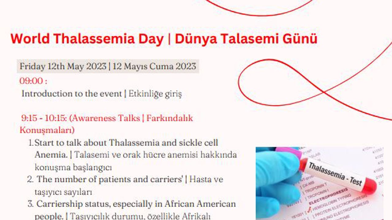 8 Mayıs Dünya Talasemi Günü kapsamında farkındalık etkinliği düzenlenecek