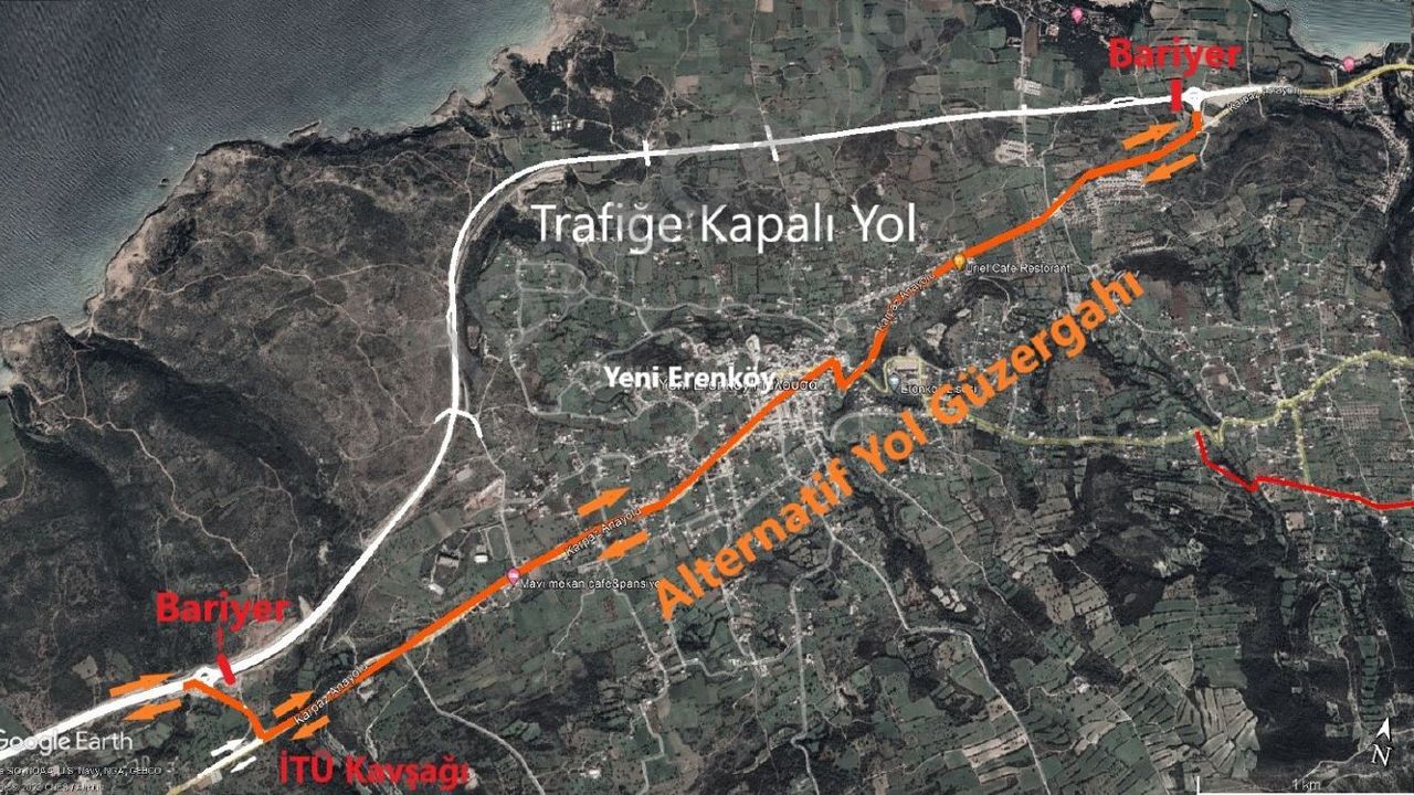 Yeşilköy Kavşağı ile Yenierenköy Kavşağı arasındaki yol 14 gün süreyle araç trafiğine kapalı olacak