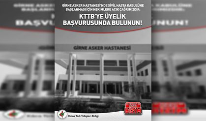 Girne Asker Hastanesi’ndeki hekimlere Tabipler Birliği'ne üye ol çağrısı
