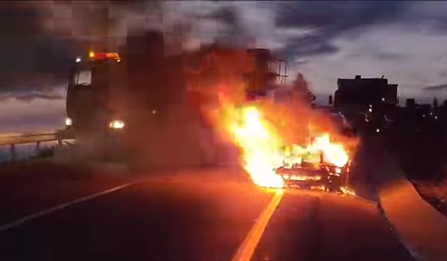 Girne Dağyolu'nda seyir halindeki araç alev aldı