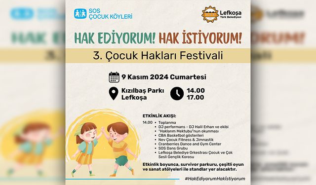 “3. Çocuk Hakları Festivali” 9 Kasım'da Lefkoşa Kızılbaş Parkı’nda yapılacak