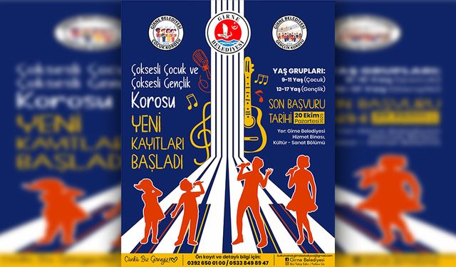 Girne Belediyesi'nin “Çok Sesli Çocuk" ve" Gençlik Korosu” için kayıtlar devam ediyor