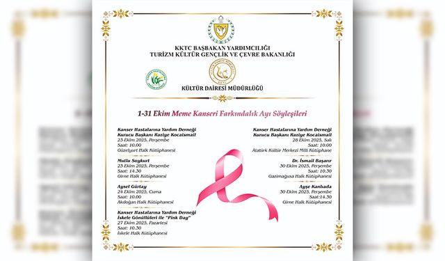 Kültür Dairesi, 1-31 Ekim Meme Kanseri Farkındalık Ayı için Milli Kütüphane ve Halk Kütüphanelerinde söyleşiler düzenliy