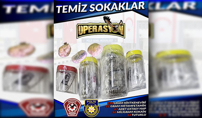 Polisten “Temiz Sokaklar Operasyonu”… Çeşitli miktarlarda uyuşturucu ele geçirildi, 13 tutuklu