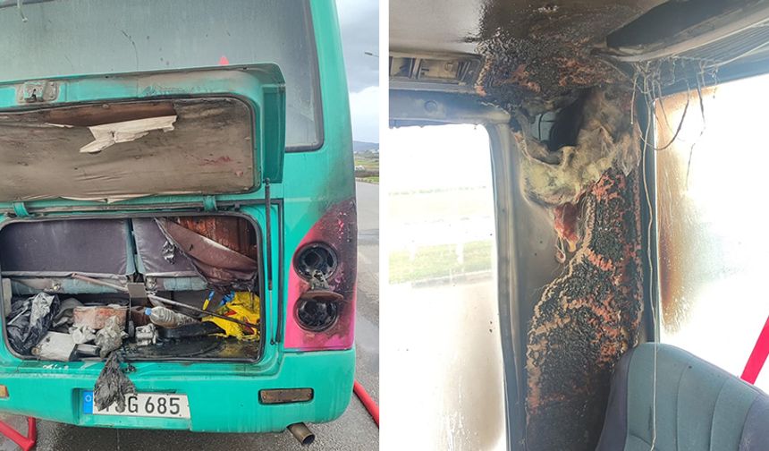 Lefkoşa-Girne ana yolunda bir minibüste yangın çıktı