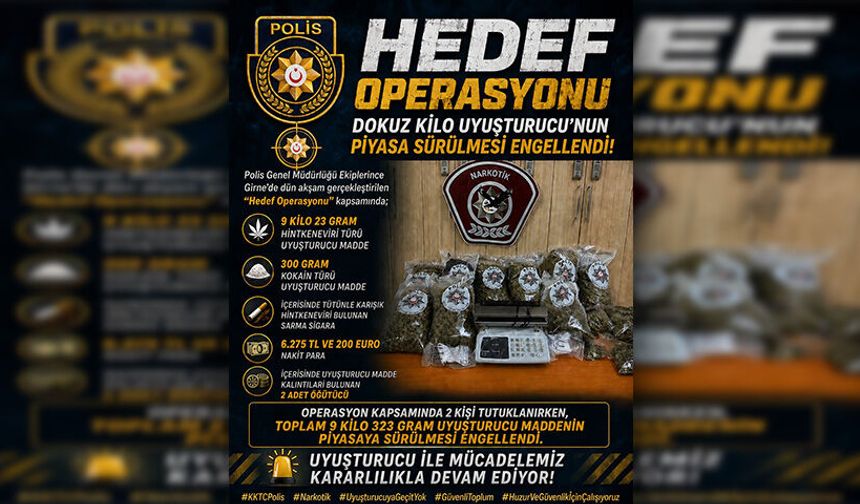 Polisten "Hedef Operasyonu”… Girne'de 9 kilodan fazla uyuşturucu ile nakit para ele geçirildi, iki tutuklu