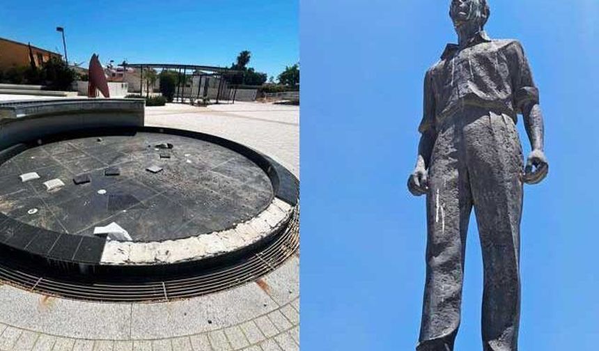 Larnaka’da parktaki fayanslar söküldü, büste zarar verildi