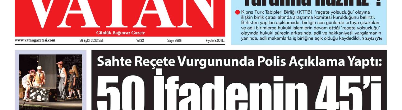 VATAN Manşet - 26 Eylül 2023
